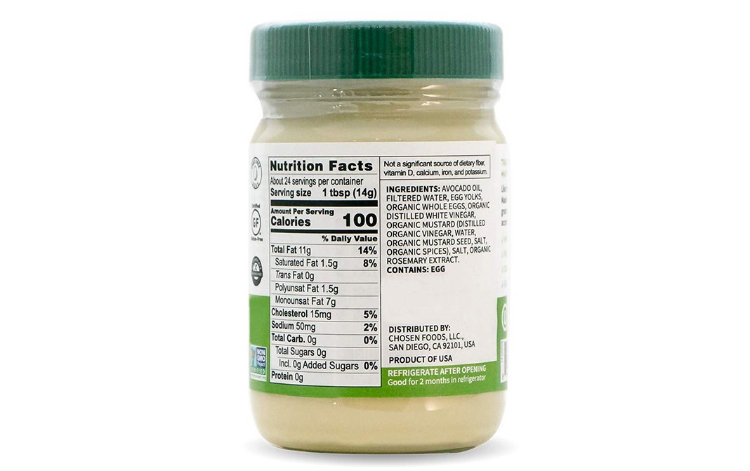 Chosen Foods Traditional Mayo 100% Avocado Oil    Plastic Jar  355 millilitre